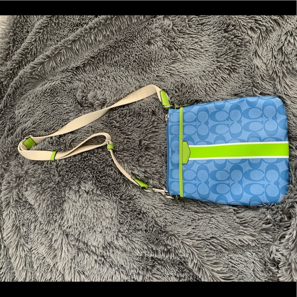 Coach crossbody blue and green handbag